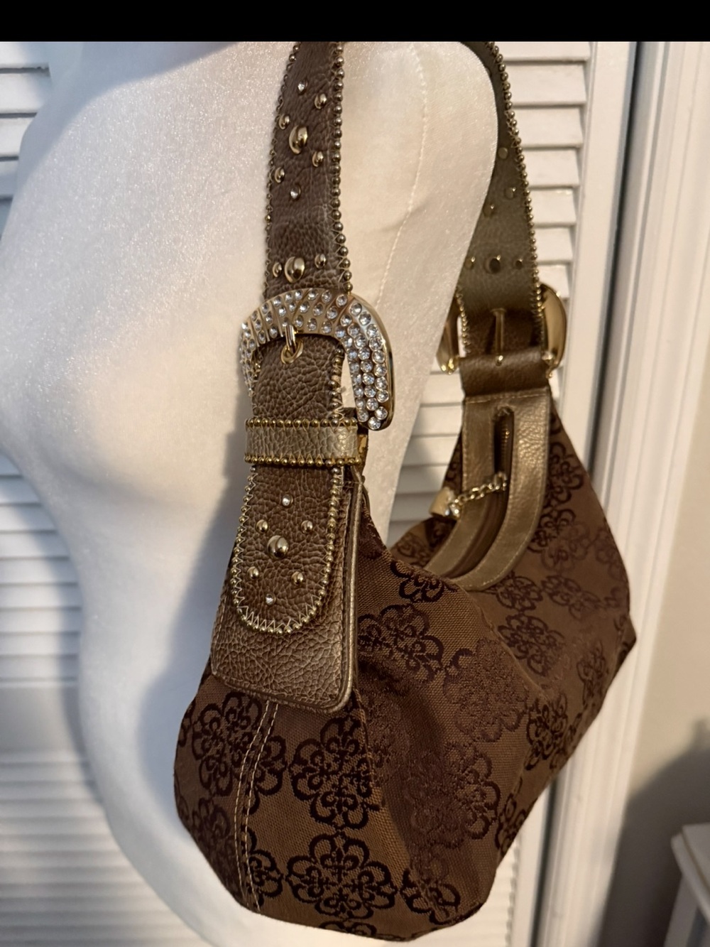 Kathy Van Zeeland Y2K Shoulder Bag Studded Brown Floral Rare Bling Bratz Baddie
